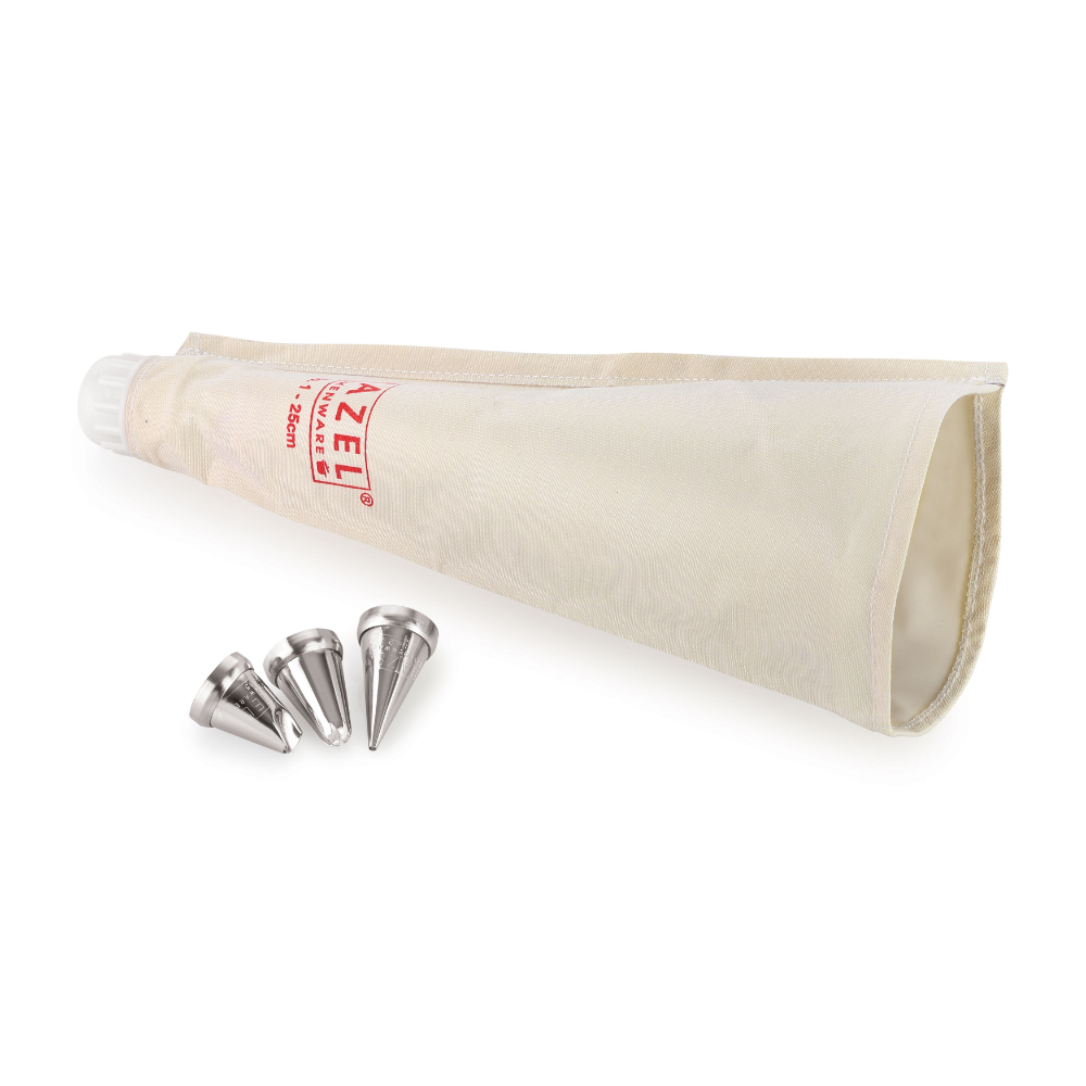 HAZEL Piping Bags With Nozzles Set |Reusable Cake Icing Bag With 3 Nozzles |Piping Bags For Cake Decoration Items , Small Size 25 cm, White