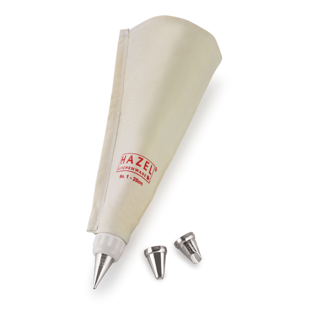 HAZEL Piping Bags With Nozzles Set |Reusable Cake Icing Bag With 3 Nozzles |Piping Bags For Cake Decoration Items , Small Size 25 cm, White