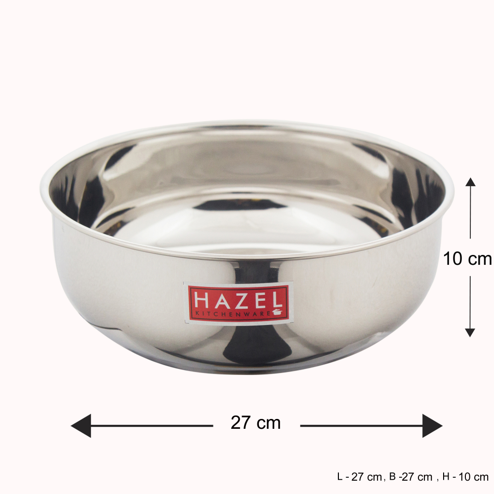 HAZEL Stainless Steel Premium Induction Bottom Tasra, 27 cm, 4000 ml, Silver