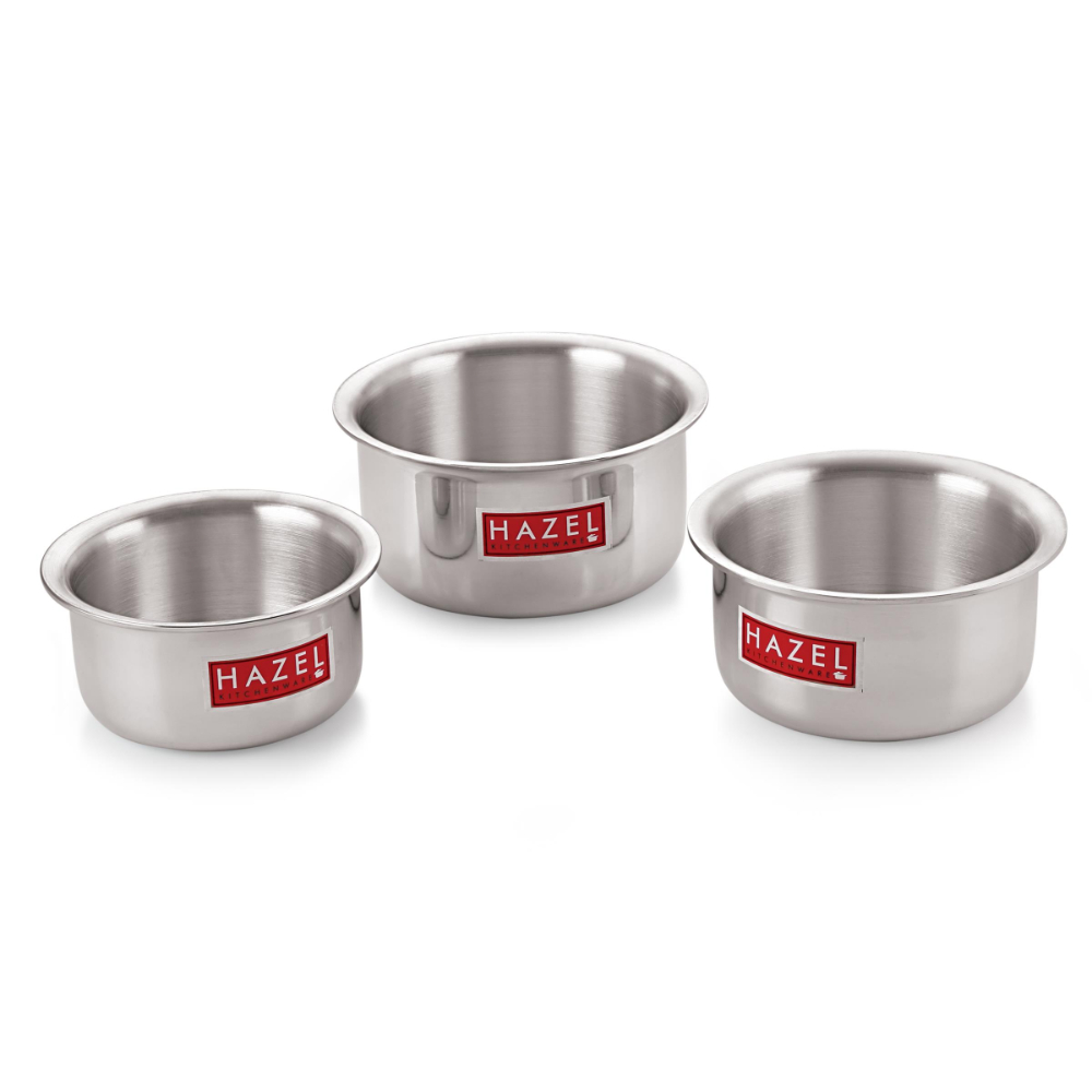 HAZEL Aluminium Flat Bottom Patila Tope Pot, Set of 3, 1125 ml-2000 ml, Silver