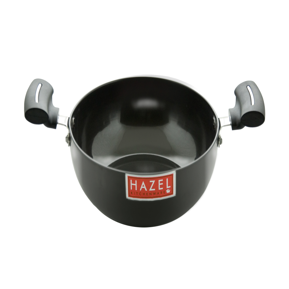 HAZEL 3 mm Hard Anodised Kadai Deep Aluminium Anodized Frying Kadhai, 2700 ml, Black