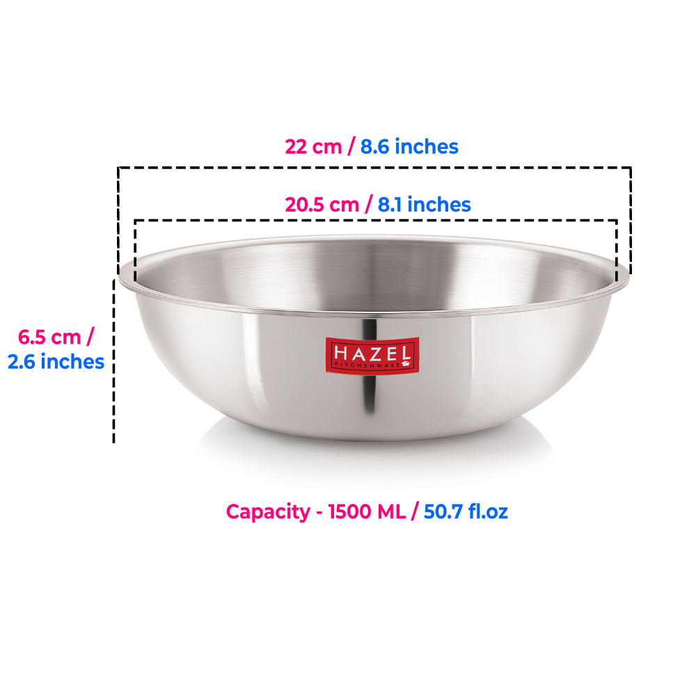 HAZEL Triply Stainless Steel Induction Bottom Tasra With Stainless Steel Lid, 1.5 Litre, 20.5 cm