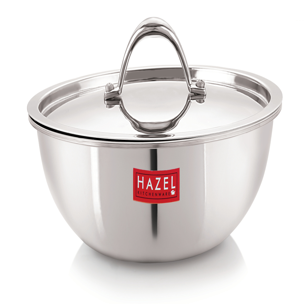 HAZEL Triply Stainless Steel Induction Bottom Tasra With Stainless Steel Lid, 1.5 Litre, 20.5 cm