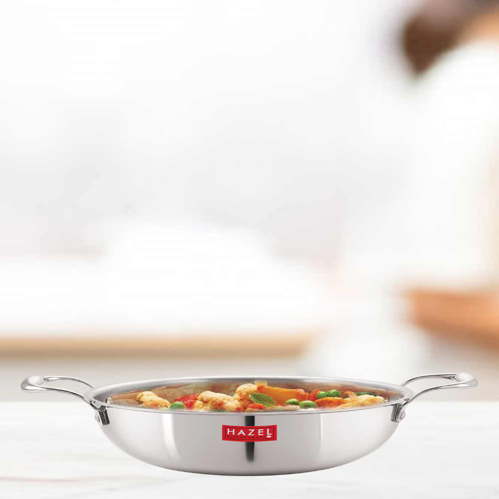HAZEL Triply Stainless Steel Induction Bottom Kadhai With Stainless Steel Lid, 1.2 Litre, 18.5 cm