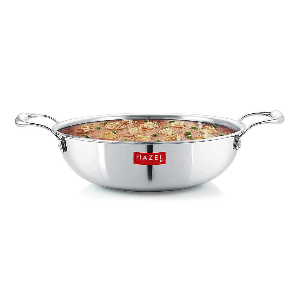 HAZEL Triply Stainless Steel Induction Bottom Kadhai With Stainless Steel Lid, 2.6 Litre, 24.5 cm