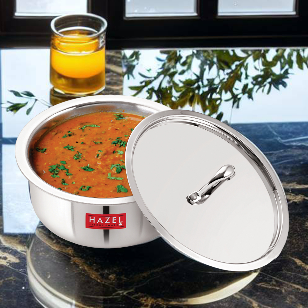 HAZEL Triply Stainless Steel Induction Bottom Tope With Stainless Steel Lid, 3 Litre, 20.5 cm
