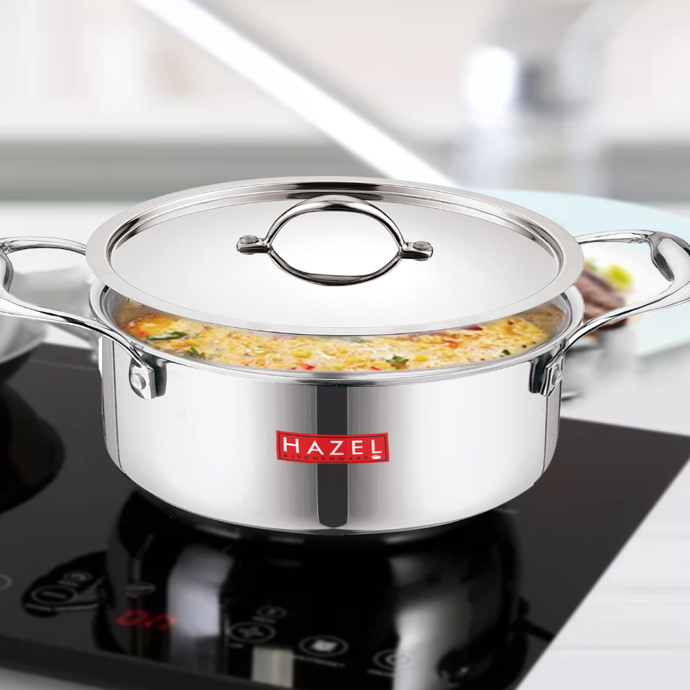 HAZEL Triply Stainless Steel Induction Bottom Cook and Serve Casserole With Stainless Steel Lid, 3.6 Litre, 20.5 cm