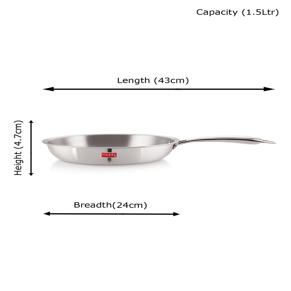HAZEL Triply Stainless Steel Induction Bottom Fry Pan With Stainless Steel Lid, 1.5 Litre, 22 cm