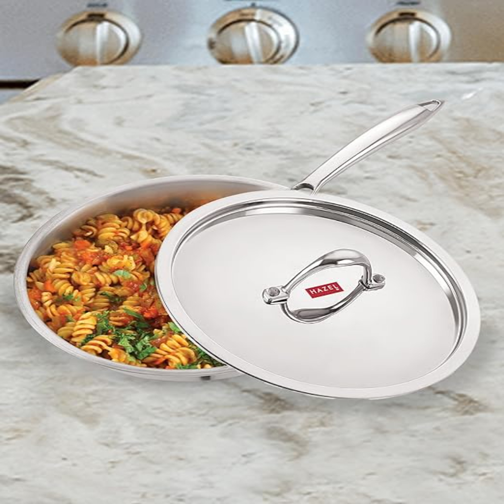 HAZEL Triply Stainless Steel Induction Bottom Fry Pan With Stainless Steel Lid, 1.8 Litre, 24 cm