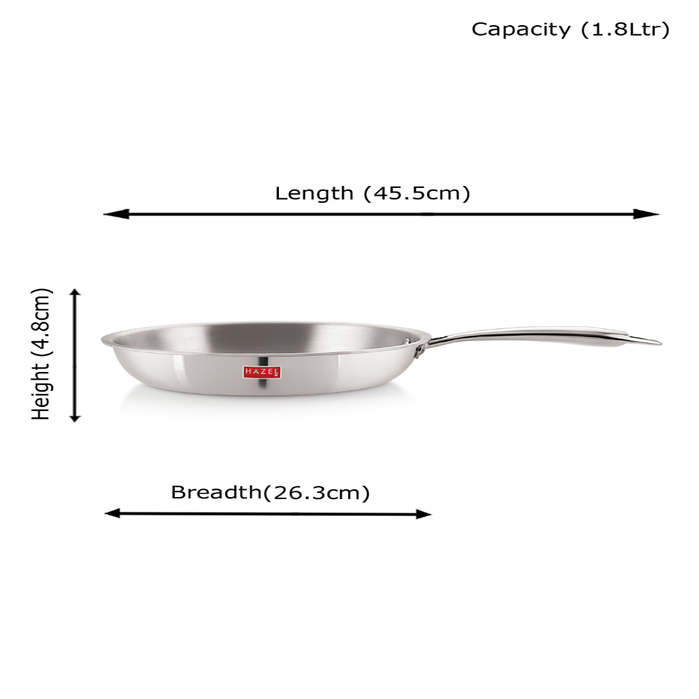 HAZEL Triply Stainless Steel Induction Bottom Fry Pan With Stainless Steel Lid, 1.8 Litre, 24 cm