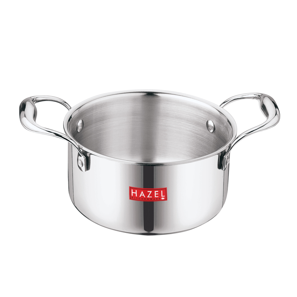 HAZEL Triply Stainless Steel Induction Bottom Kadhai and Tasra 1.5 Litre, Tope With Handle 3.6 Litre