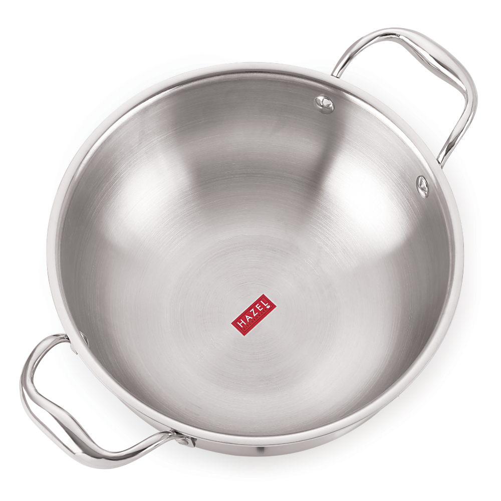 HAZEL Triply Stainless Steel Induction Bottom Kadhai and Tasra 1.5 Litre, Tope With Handle 3.6 Litre