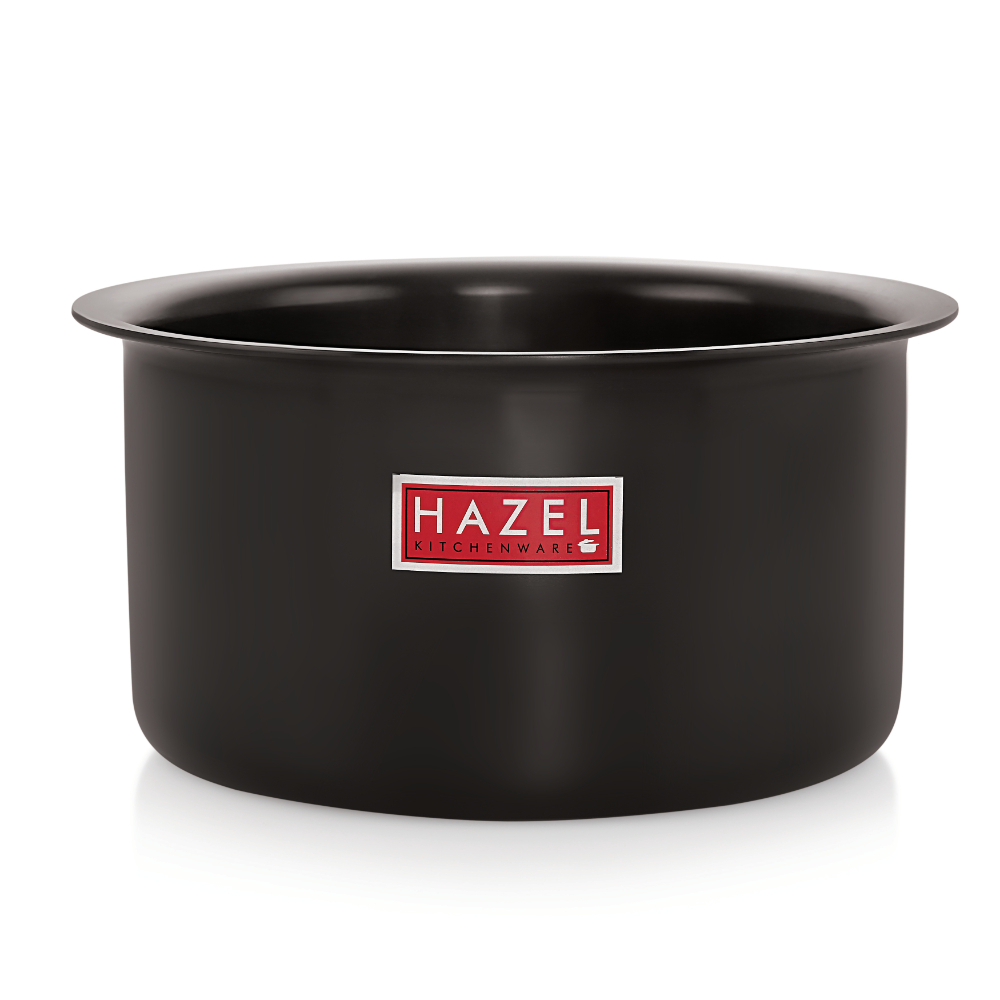 HAZEL Hard Anodised Tope Patila 3mm Aluminium Anodized Boiling Vessels Bhagona Dekchi, 3200 ml, 19.5 cm, Black