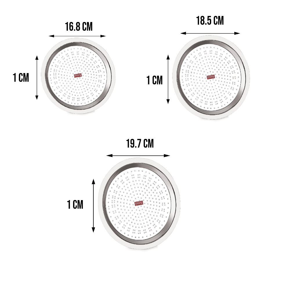 HAZEL Stainless Steel Cover Lid with Hole Chiba Ciba For Topes Pots, 16.8, 18.5 & 19.7  Cm, Set of 3, Silver