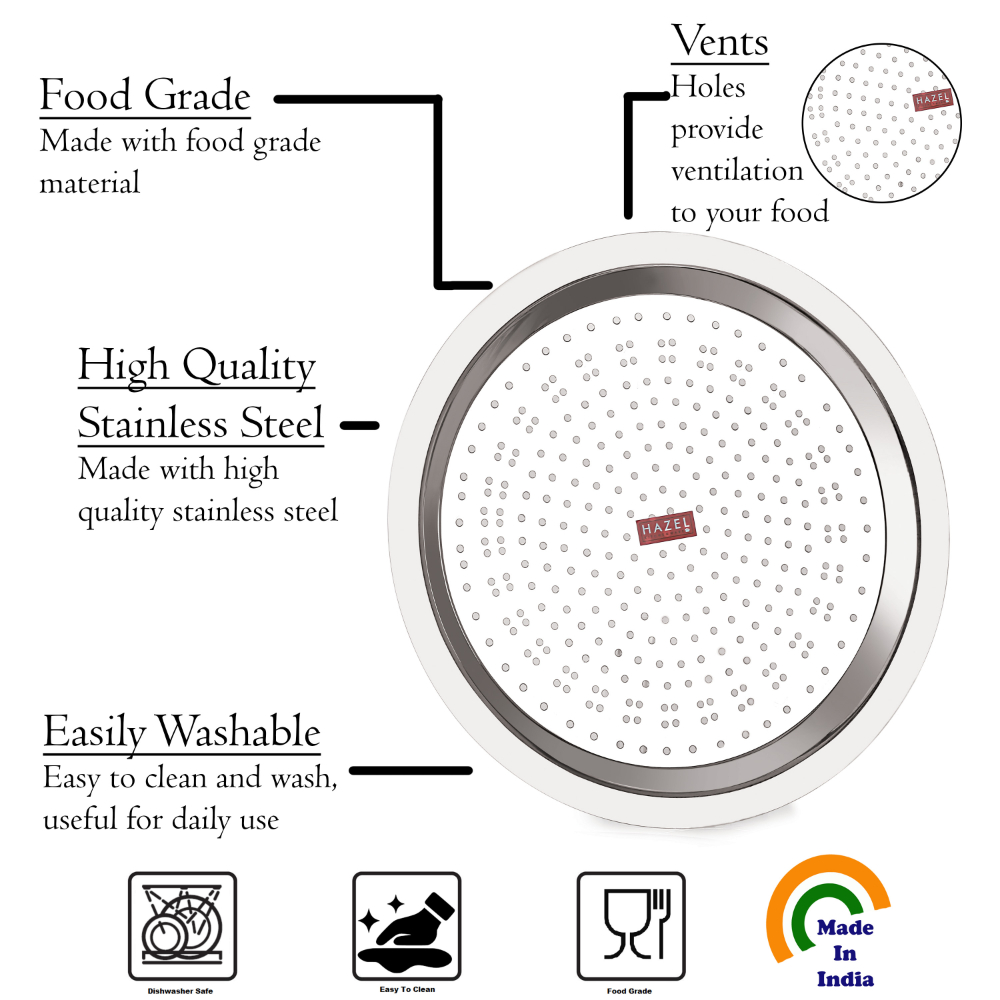 HAZEL Stainless Steel Cover Lid with Hole Chiba Ciba For Topes Pots, Set of 3, Silver