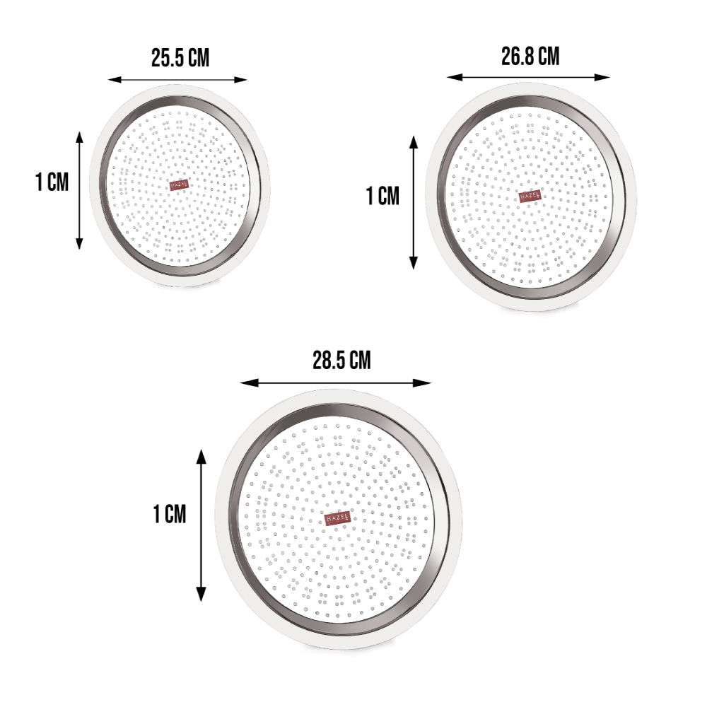 HAZEL Stainless Steel Cover Lid with Hole Chiba Ciba For Topes Pots, Set of 3, Silver