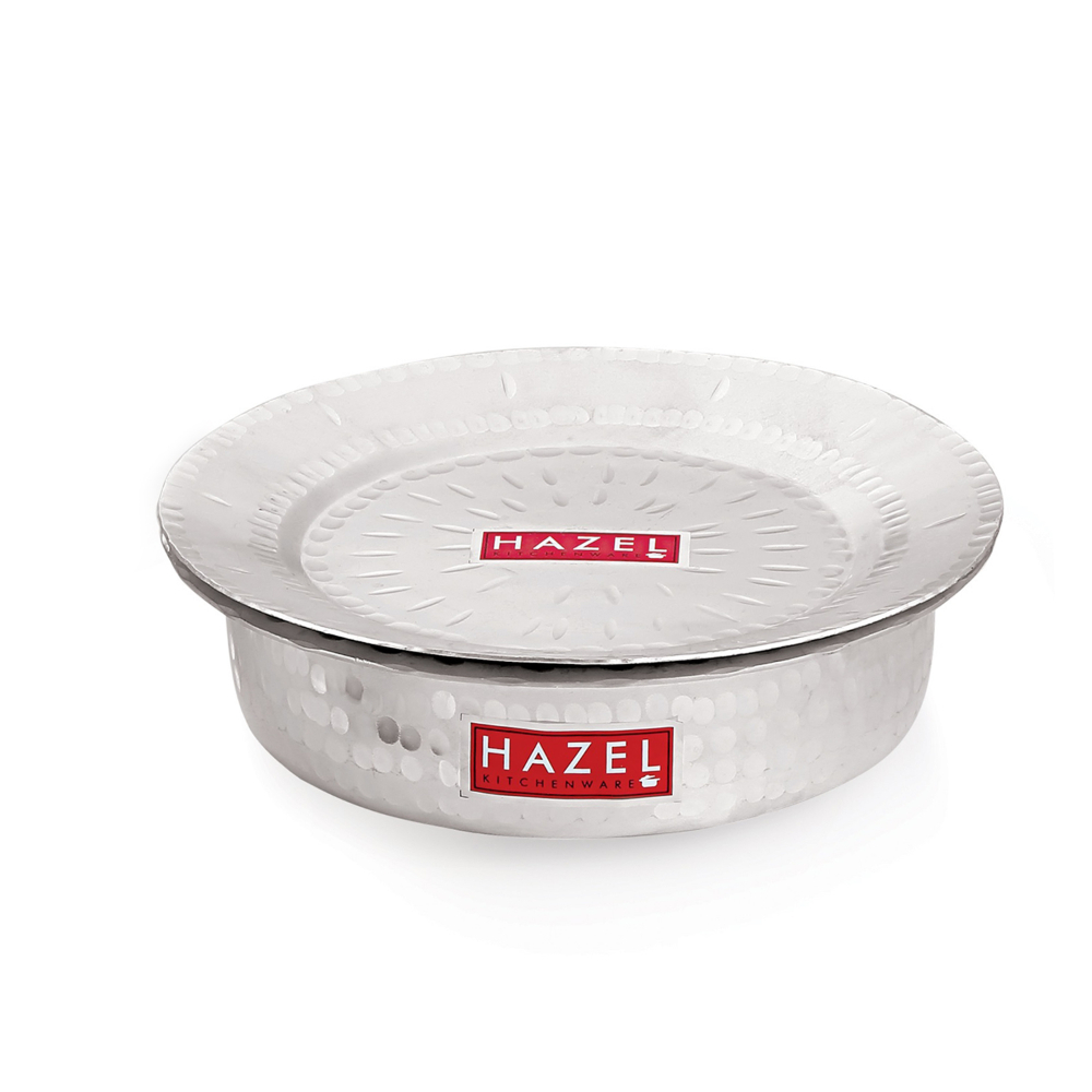 HAZEL Aluminium Langdi Patila Pot With Lid Hammered Finish Round Bottom Boiling Tope Vessels Bhagona Dekchi, Set of 2, 1700 ML, 2100 ML