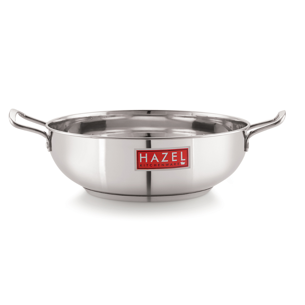 HAZEL Induction Base Kadai Kadhai | Stainless Steel Deep Karahi Induction Bottom Kadahi With Steel Lid Cover 30 cm Cookware Utensil, (Kadhai 28 cm, 4600 ml), Silver