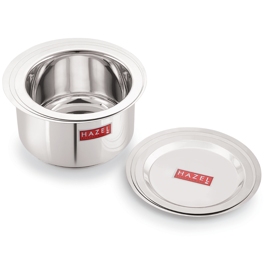 HAZEL Induction Base Tope Stainless Steel Heavy Base Thick Flat Bottom Patila Cookware With Steel Lids Cover Utensil For Kitchen ( 3 Topes & 3 Lids), 6 Pieces