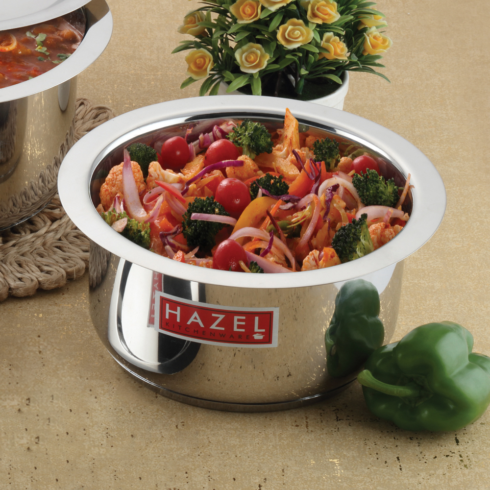 HAZEL Induction Base Tope Stainless Steel Heavy Base Thick Flat Bottom Patila Cookware Utensil For Kitchen, (1100 ml to 3900ml) Set of 6 Topes, Silver
