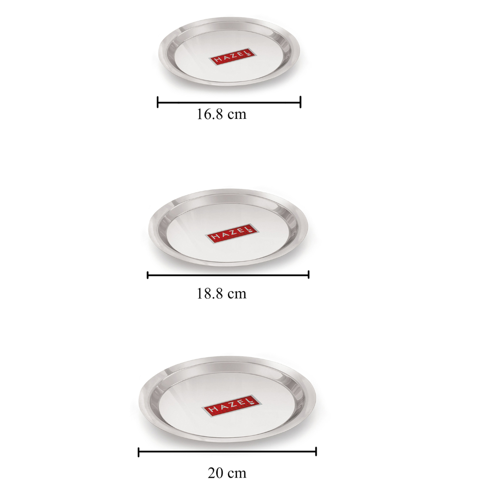HAZEL Stainless Steel Lid Tope Cover Plates Ciba of Multiple Sizes For Vessels Kadhai With Handle Knob Cookware Utensil, (Size 16.8cm, 18.8cm, 20cm) Set of 3 Lids, Silver