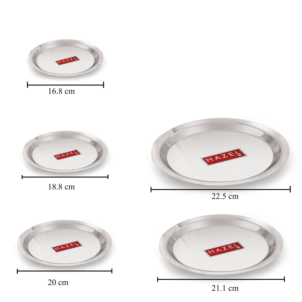 HAZEL Stainless Steel Lid Tope Cover Plates Ciba of Multiple Sizes For Vessels Kadhai With Handle Knob Cookware Utensil,  (Size 16.8cm to 22.5 cm)Set of 5 Lids, Silver