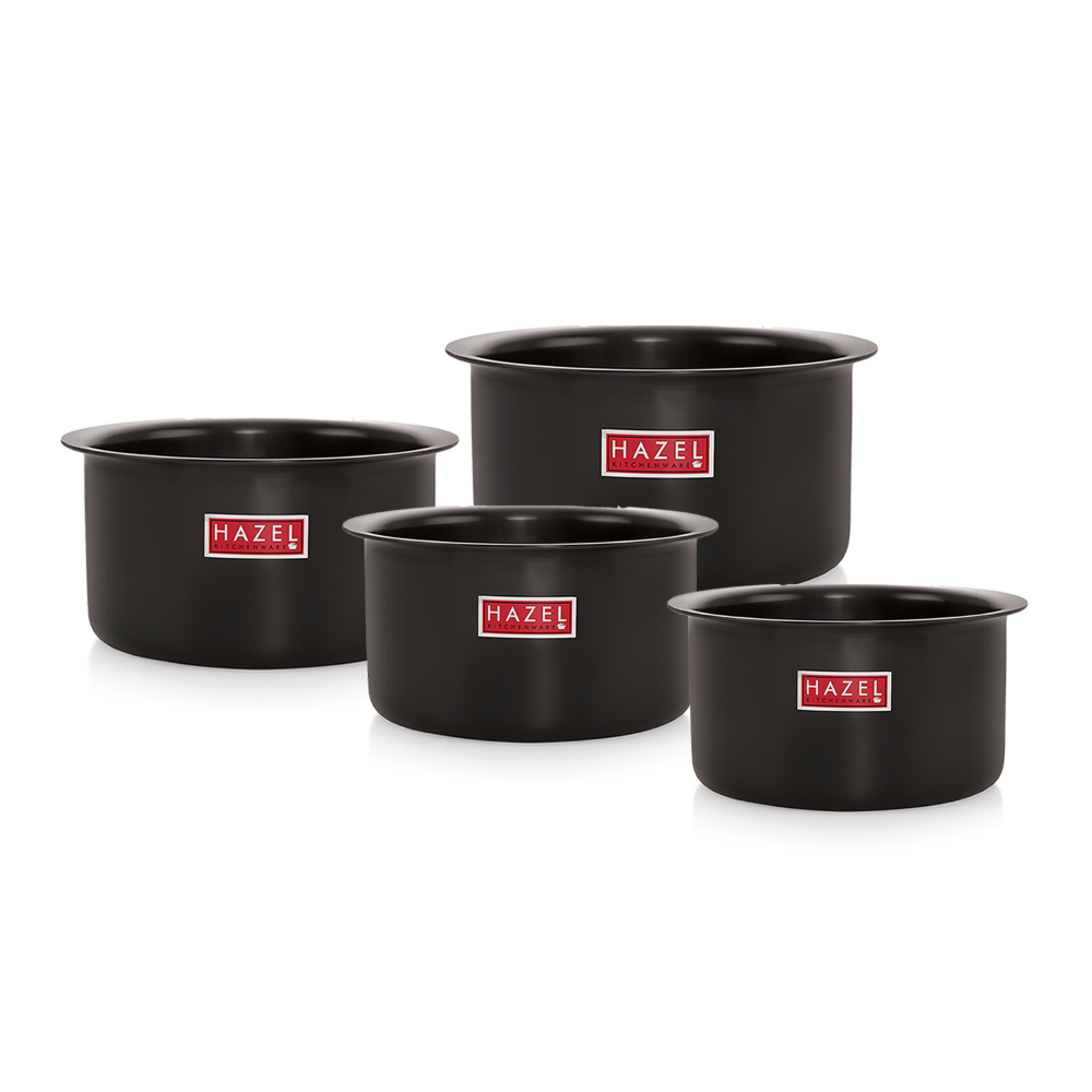 HAZEL Hard Anodised Aluminium Tope Set | Hard Anodised Cookware Set Of Boiling Tope Patila Bhagona For Cooking (750 ml to 2000ml) Set of 4 Topes, Black