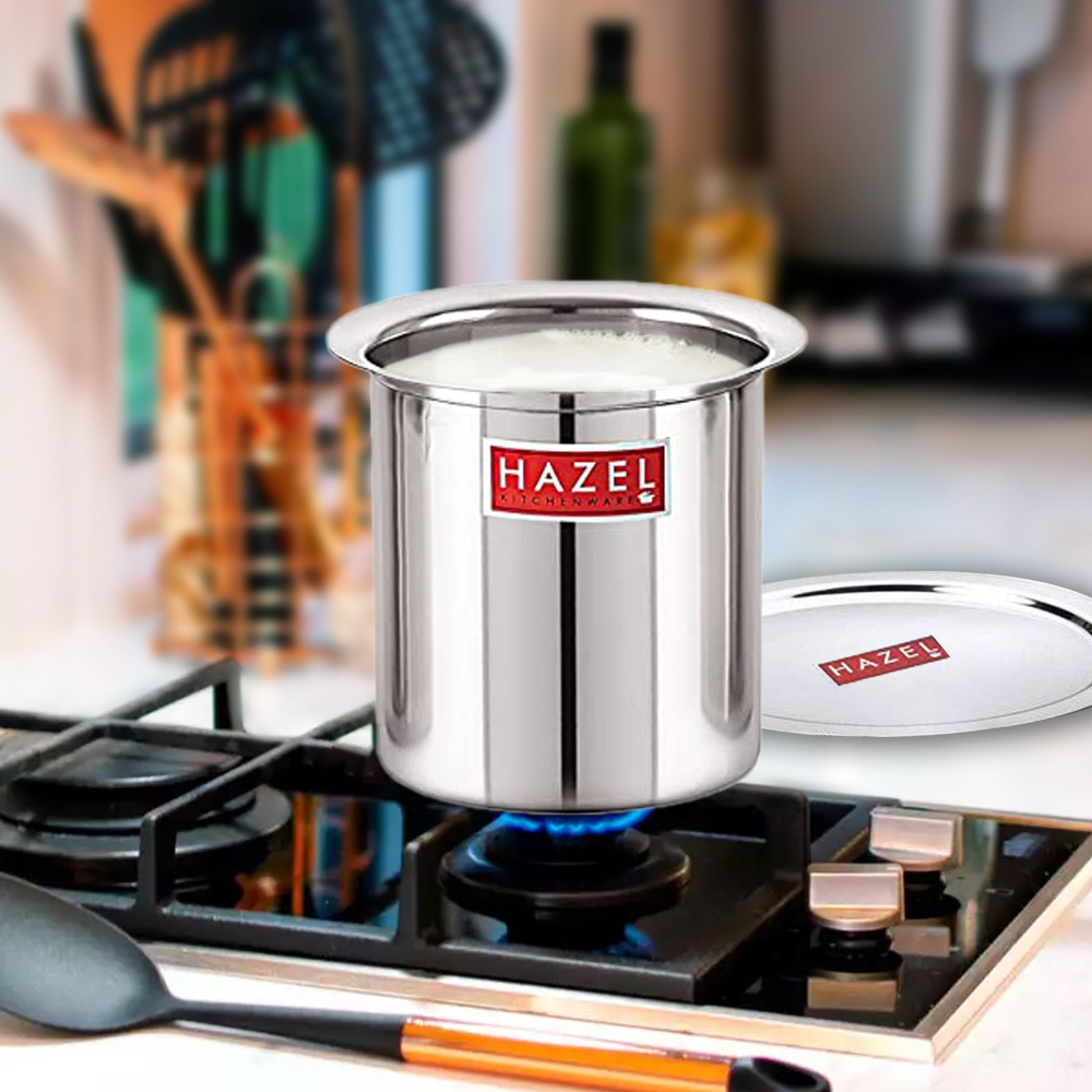 HAZEL Steel Milk Pot with Lid | Stainless Steel Milk Boiler Container | Milk Boiling Vessel Gunj for Kitchen,1500 ml
