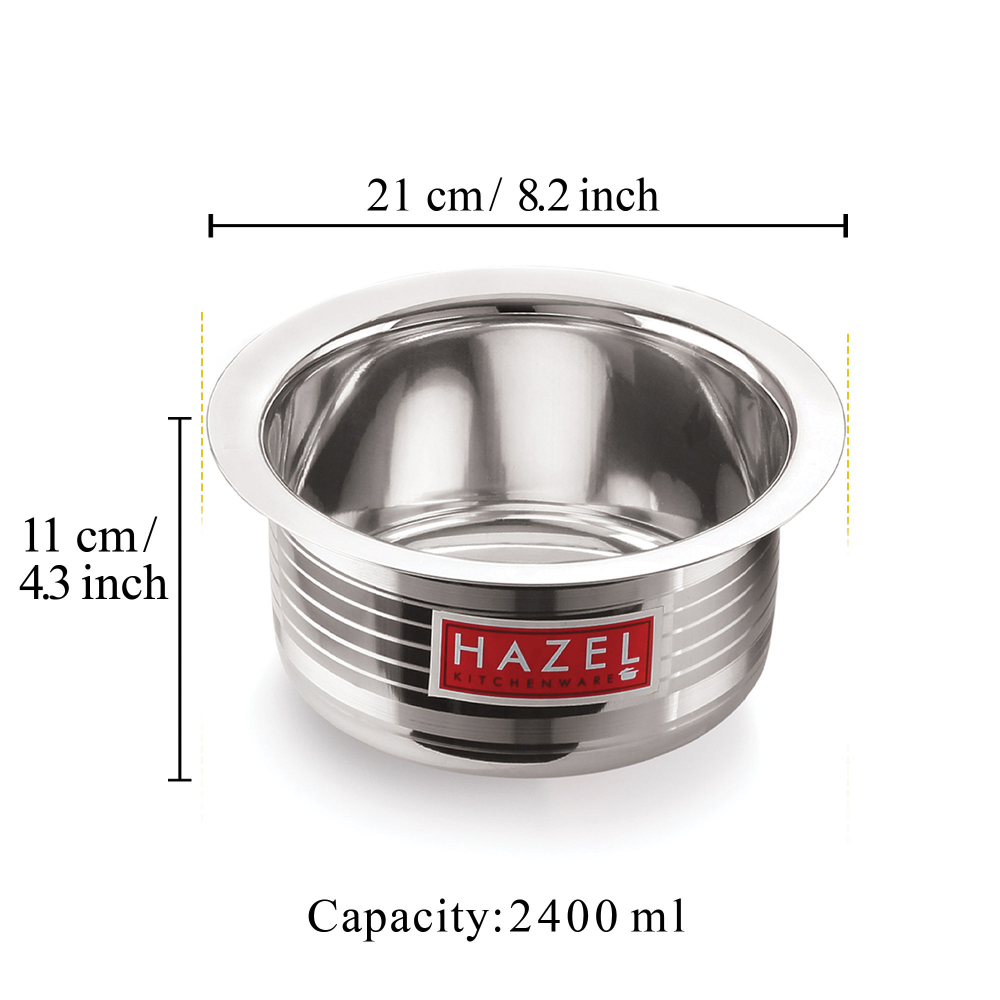 HAZEL Steel Tope with Lid |Designer Utensils Set for Kitchen with Round Bottom | Boiling Vessels, Multipurpose Steel Bhagona, Capacity 2400 ml