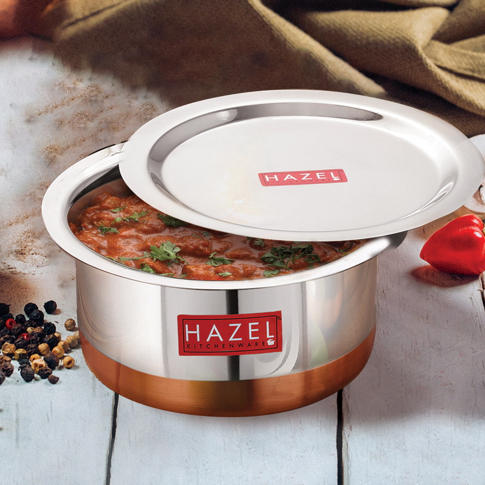 HAZEL Steel Copper Bottom Tope with Lid | Copper Bottom Vessels For Cooking |Copper Bottom Cooking Utensils | Stainless Steel Tope Patila, Capacity 6500 ml