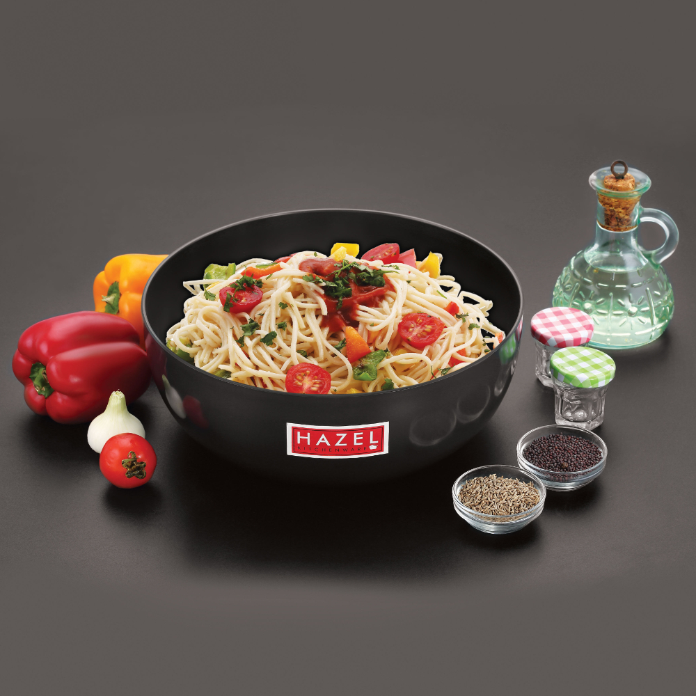 HAZEL Hard Anodised Kadai Induction | Induction Cookware Tasra with Lid | Aluminium Kadai Without Handle | Tasra with Lid Combo, 3800 ML