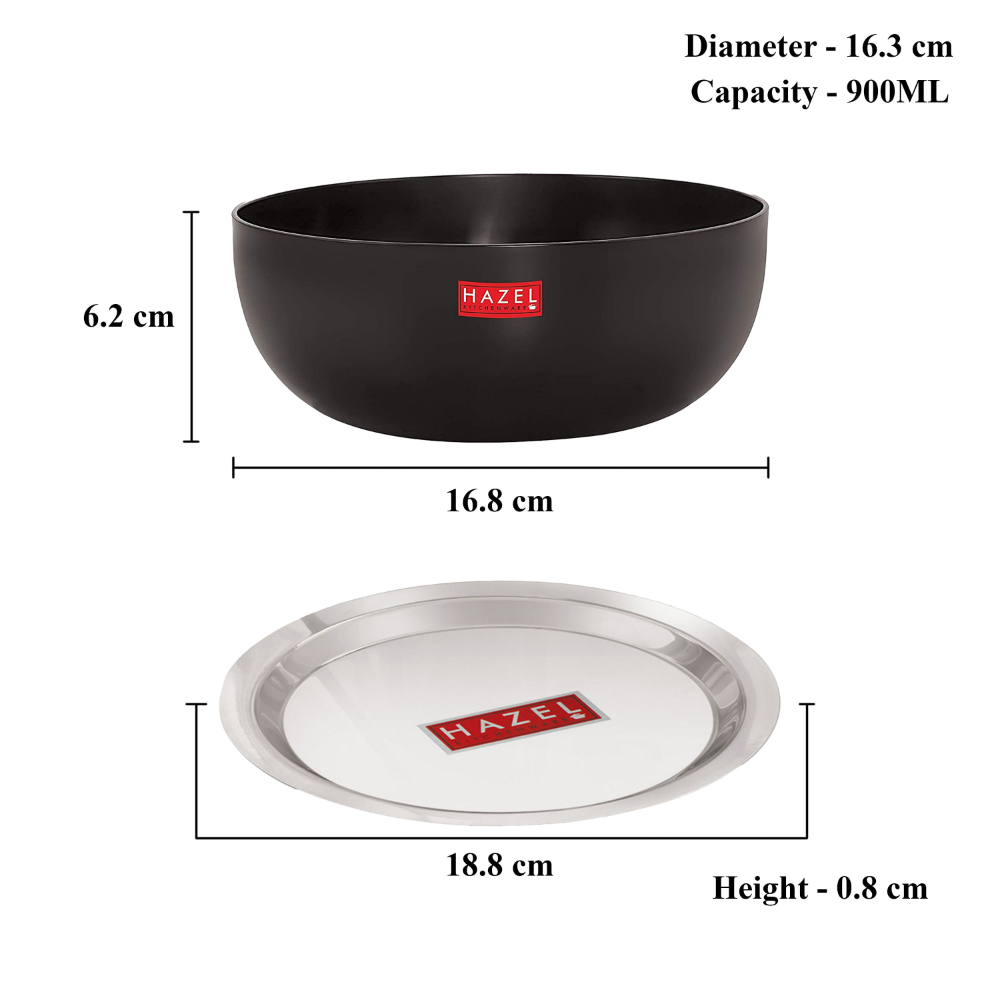 HAZEL Hard Anodised Kadai with Lid | Hard Anodized Tasra Cookware with Lid | Aluminium Kadai Without Handle | Tasra with Lid Combo, 900 ML