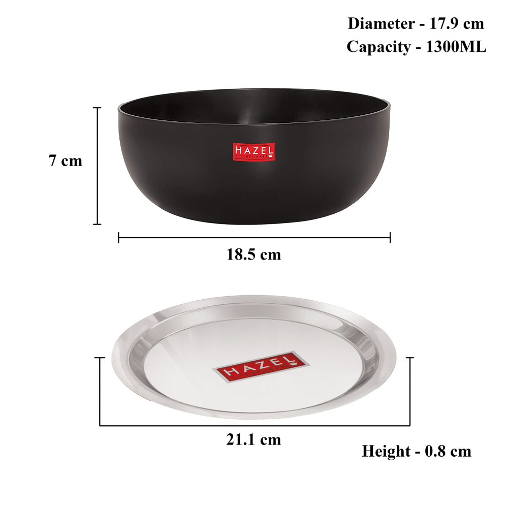 HAZEL Hard Anodised Kadai with Lid | Hard Anodized Tasra Cookware with Lid | Aluminium Kadai Without Handle | Tasra with Lid Combo, 1300 ML
