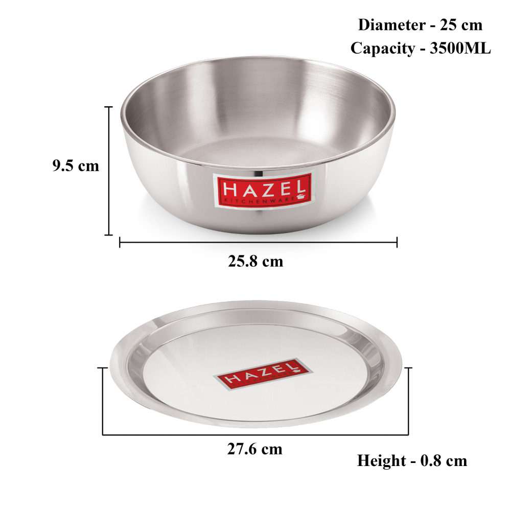HAZEL Aluminium Kadai Without Handle | Kadhai Aluminium with Cover | Aluminium Induction Tasra with Lid  | Aluminium Cookware with Lid Combo, 3500 ml