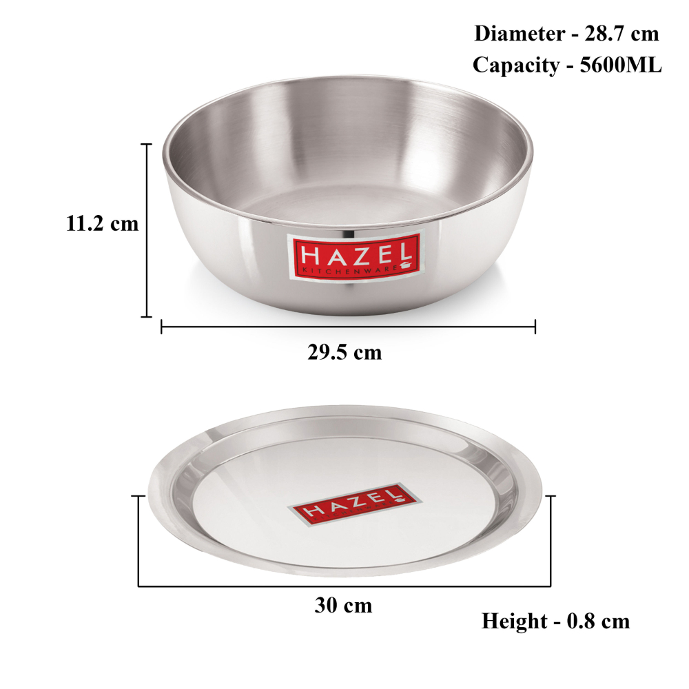 HAZEL Aluminium Kadai Without Handle | Kadhai Aluminium with Cover | Aluminium Induction Tasra with Lid  | Aluminium Cookware with Lid Combo, 5600 ml