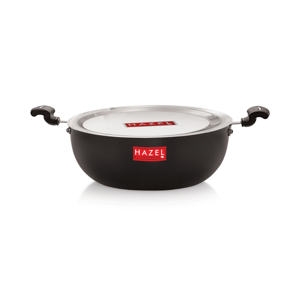 HAZEL Hard Anodised Kadai Induction | Induction Cookware Kadhai with Lid | Aluminium Kadai with Handle | Kadhai with Lid Combo, 2700 ML