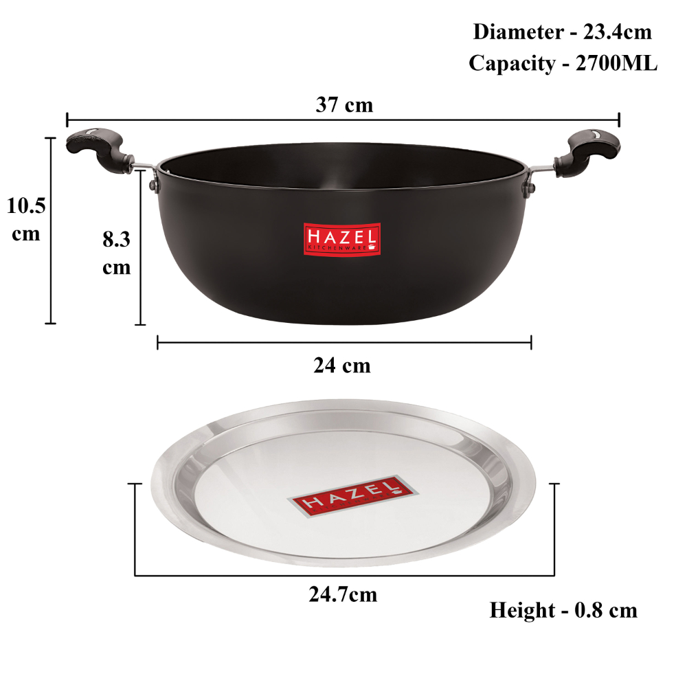 HAZEL Hard Anodised Kadai Induction | Induction Cookware Kadhai with Lid | Aluminium Kadai with Handle | Kadhai with Lid Combo, 2700 ML