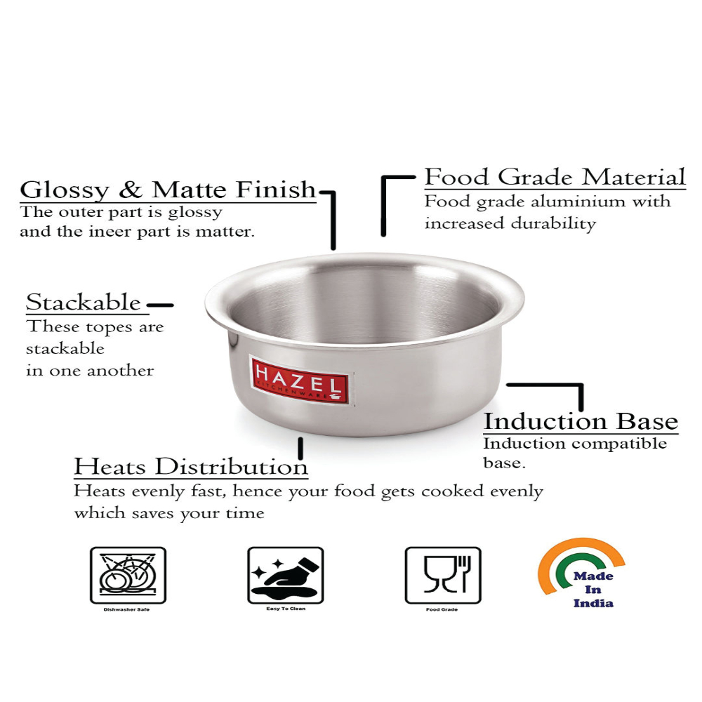 HAZEL Induction Tope with Lid | Aluminium Cookware with Lid | Induction Base Aluminium Bhagona | Combo of Tope with Lid, 1400 ml