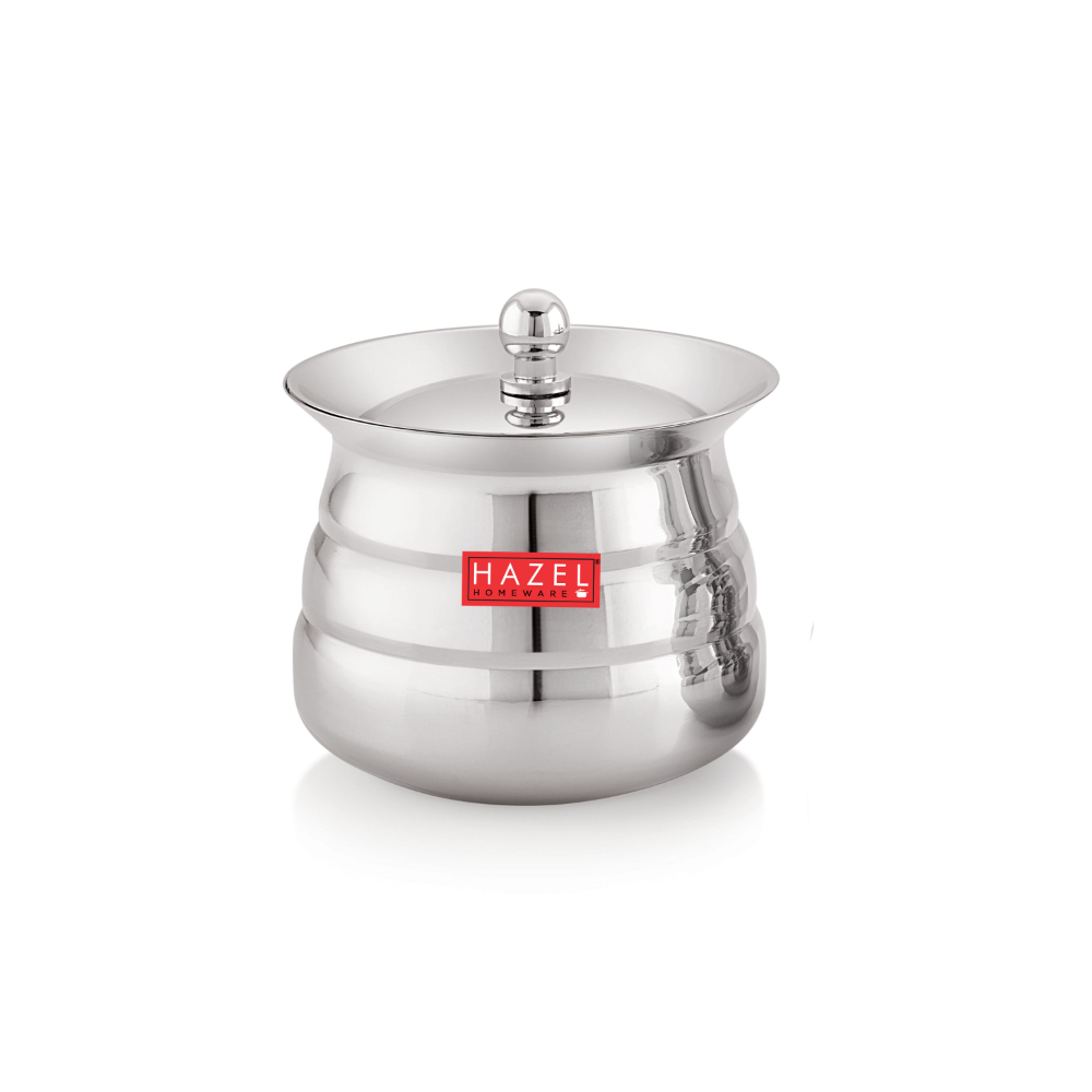 HAZEL Stainless Steel Serving Handi Set of 2 | Dal Handi Set for Serving | Serving Handi Small with Lid | 2 Piece Serving Pot, 500 ml