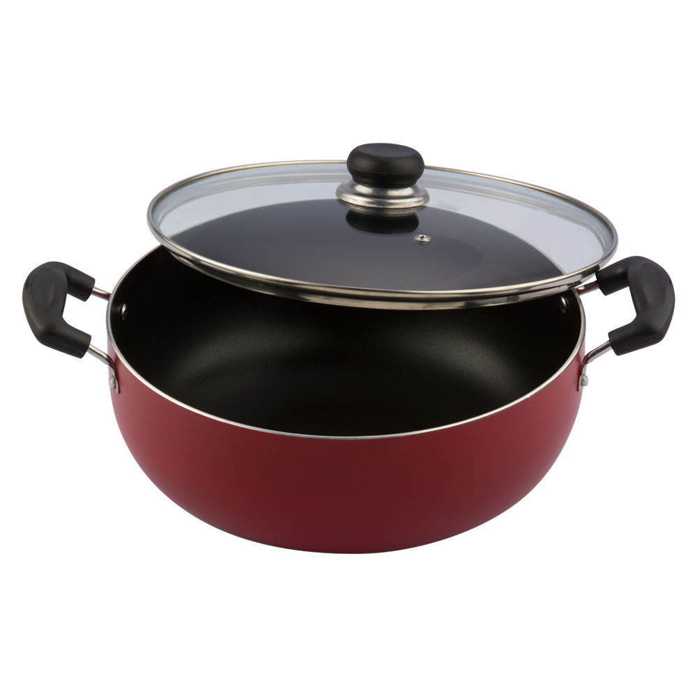Vinod Cookware Zest 3mm Aluminium Non Stick Induction Friendly Deep Kadai with Lid, 28 cm, 5.5 Ltr