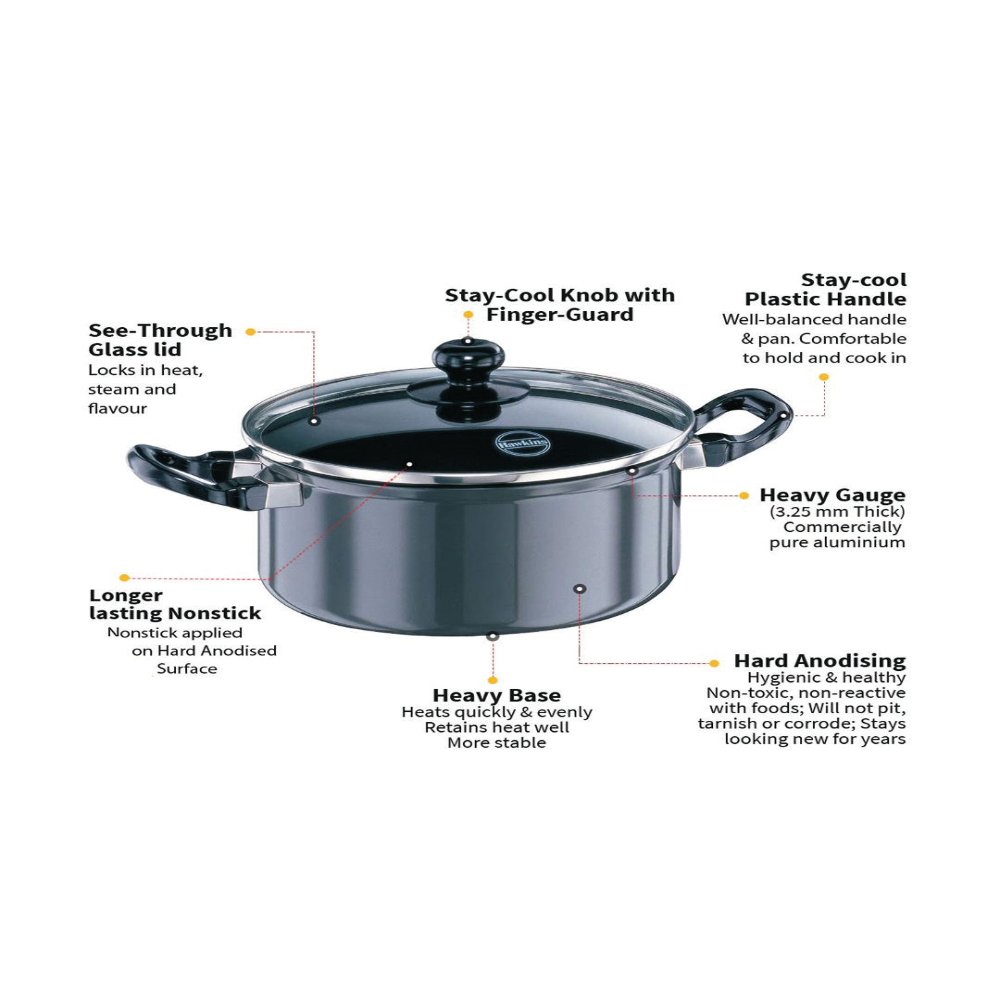 Futura Nonstick 3.25 mm Cook-n-Serve Stewpot With Glass Lid, 3 Ltr, 20 cm