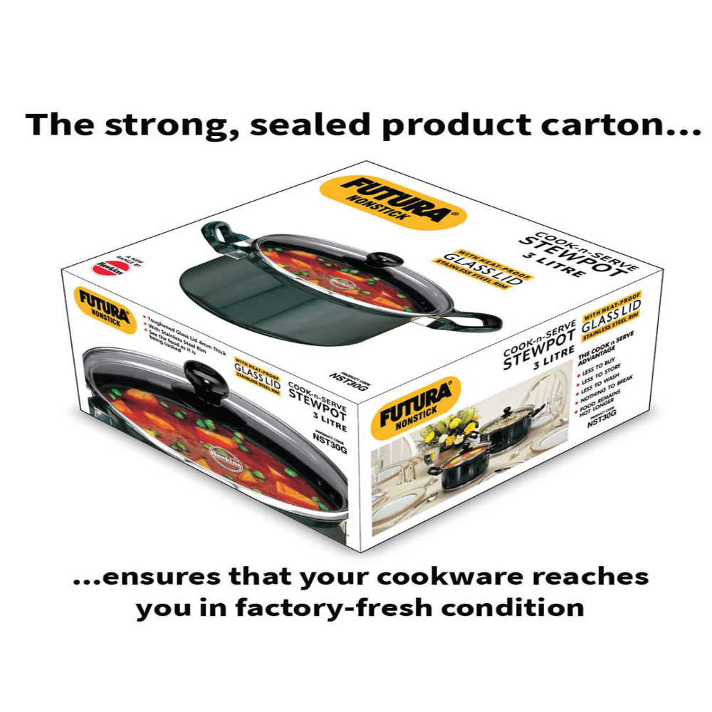 Futura Nonstick 3.25 mm Cook-n-Serve Stewpot With Glass Lid, 3 Ltr, 20 cm