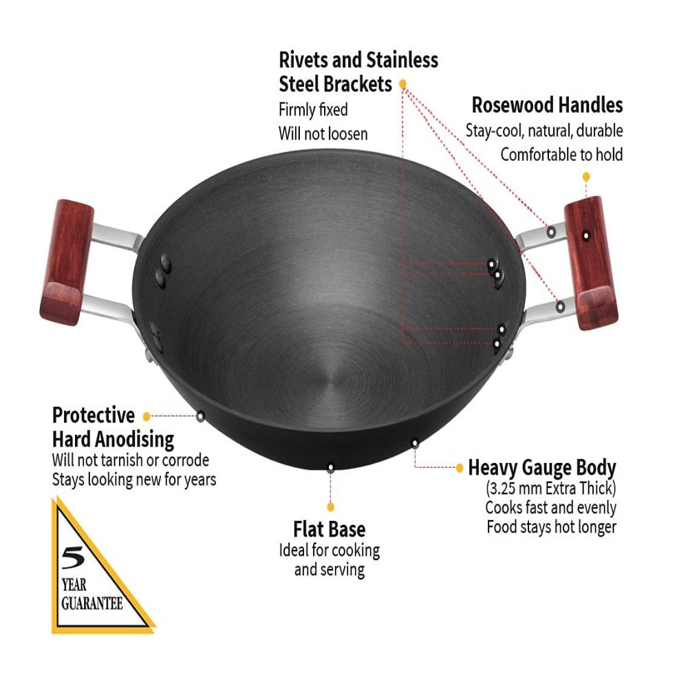 Hawkins Futura Hard Anodised Deep-Fry Pan Kadai Flat Bottom with 2 short handles, 2000 ML, Black
