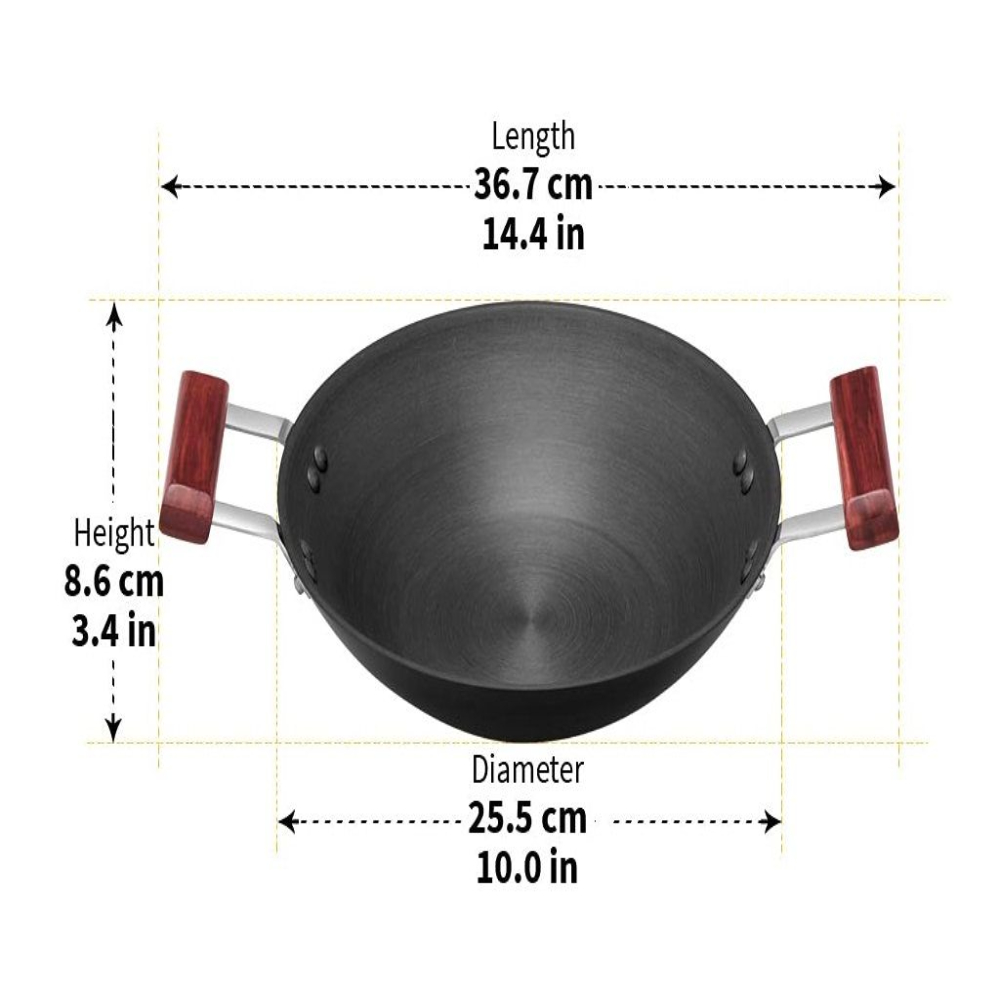 Hawkins Futura Hard Anodised Deep-Fry Pan Kadai Flat Bottom with 2 short handles, 2000 ML, Black
