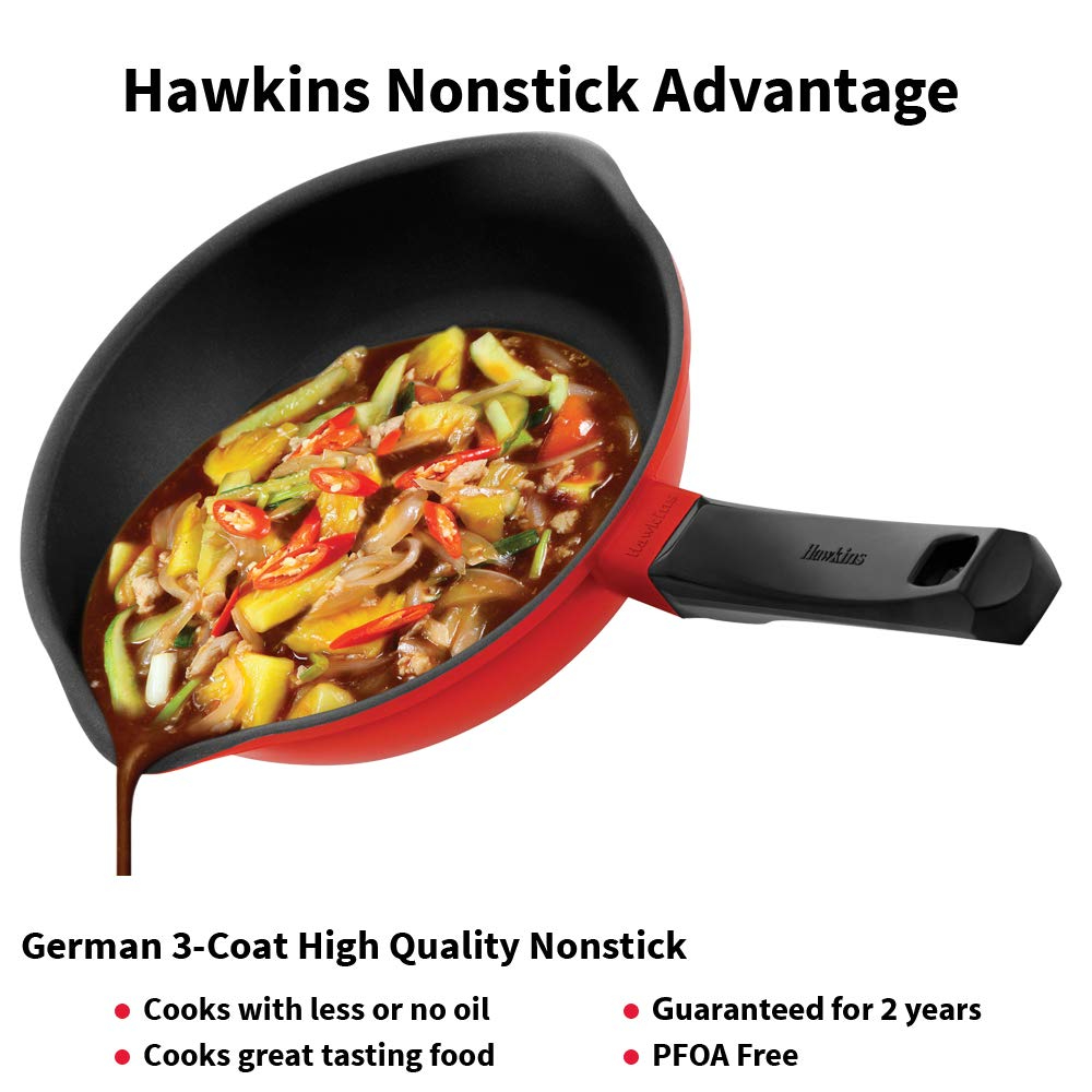 Hawkins Nonstick Induction Compatible Die Cast Frying Pan With Glass Lid, 22 cm