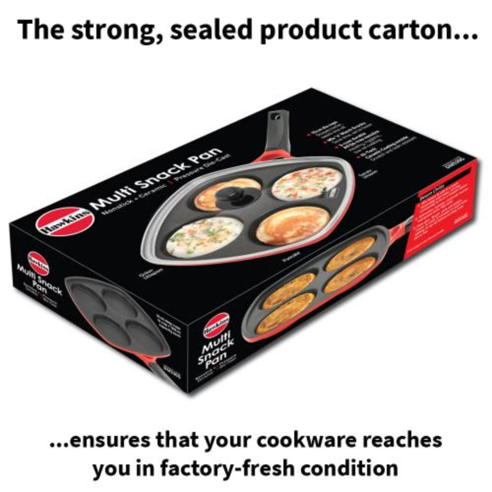 Hawkins 30 cm Die-Cast Multi Snack Pan with Glass Lid, Nonstick Mini Uttapam Tawa, Pancake Pan, Red