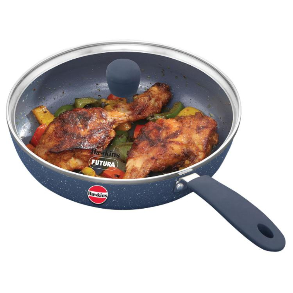 Hawkins Ceramic Nonstick Frying Pan, 24 cm Diameter, Induction Fry Pan with Glass Lid, Granite Omlette Egg Pan, Fish Pan