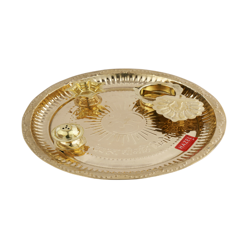 HAZEL Aarti Thali Brass Pooja Puja Worship, Golden