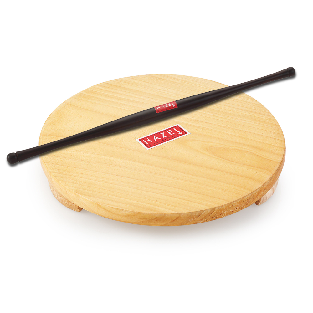 HAZEL Wood Polpat Chakla Roti Chapati Maker 24 cm With Sheesham Roti Roller Belan Rolling Pin 42 cm