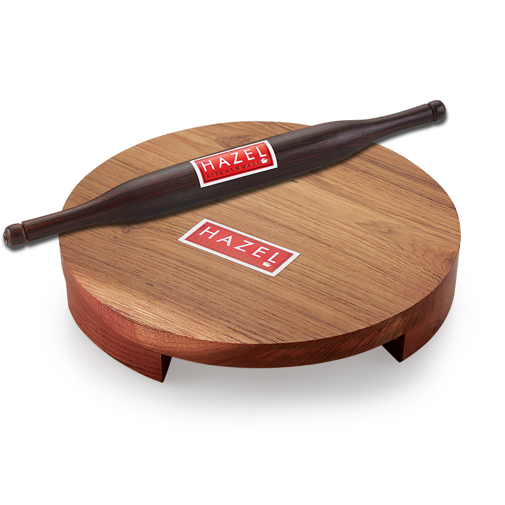 HAZEL Sagwan Polpat Chakla Roti Chapati Maker 24 cm With Sheesham Roti Roller Belan Rolling Pin 34 cm